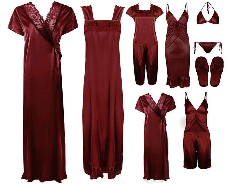 Ladies Long Lace Detail Satin Nightdress And Dressing Gown or Set.New UK MADE